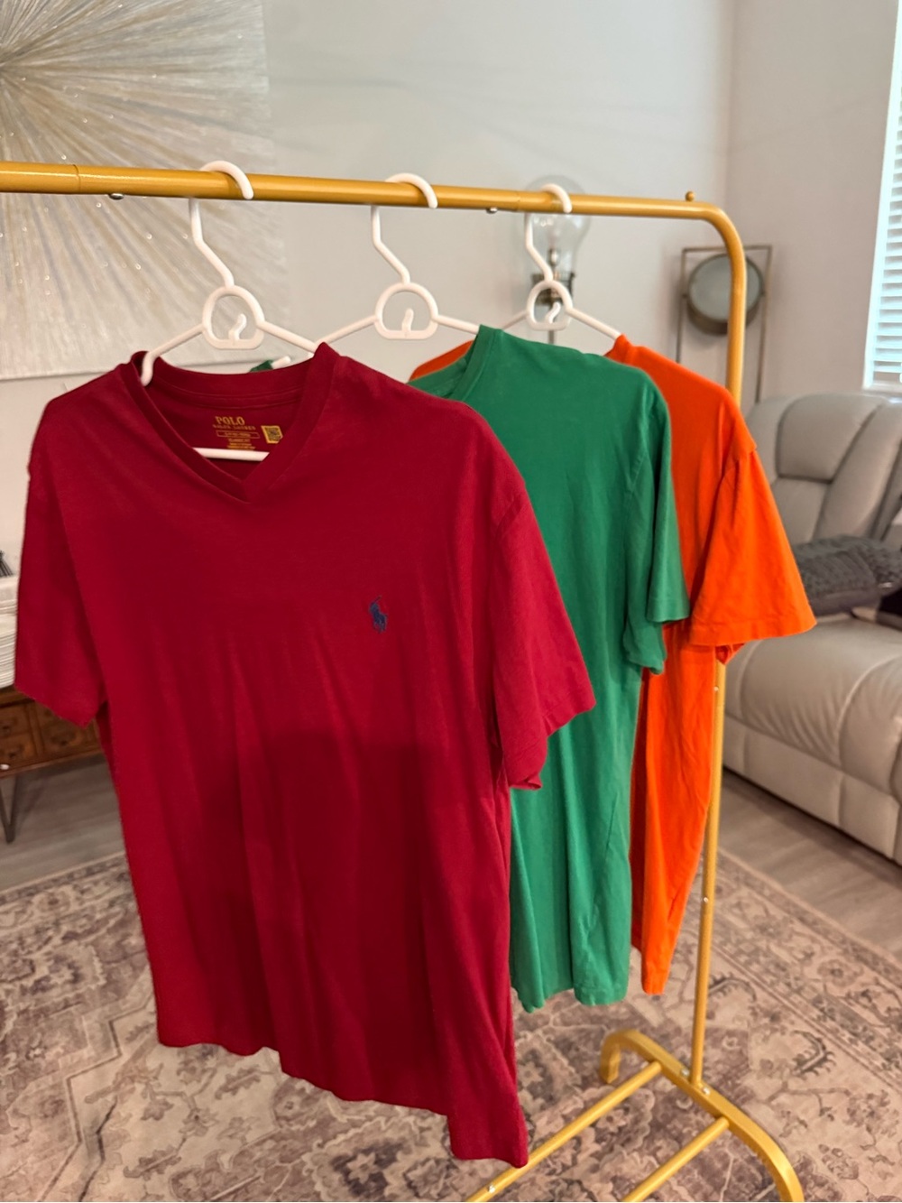 Polo by Ralph Lauren Short Sleeve V-Neck Tee in Red, Green & Orange